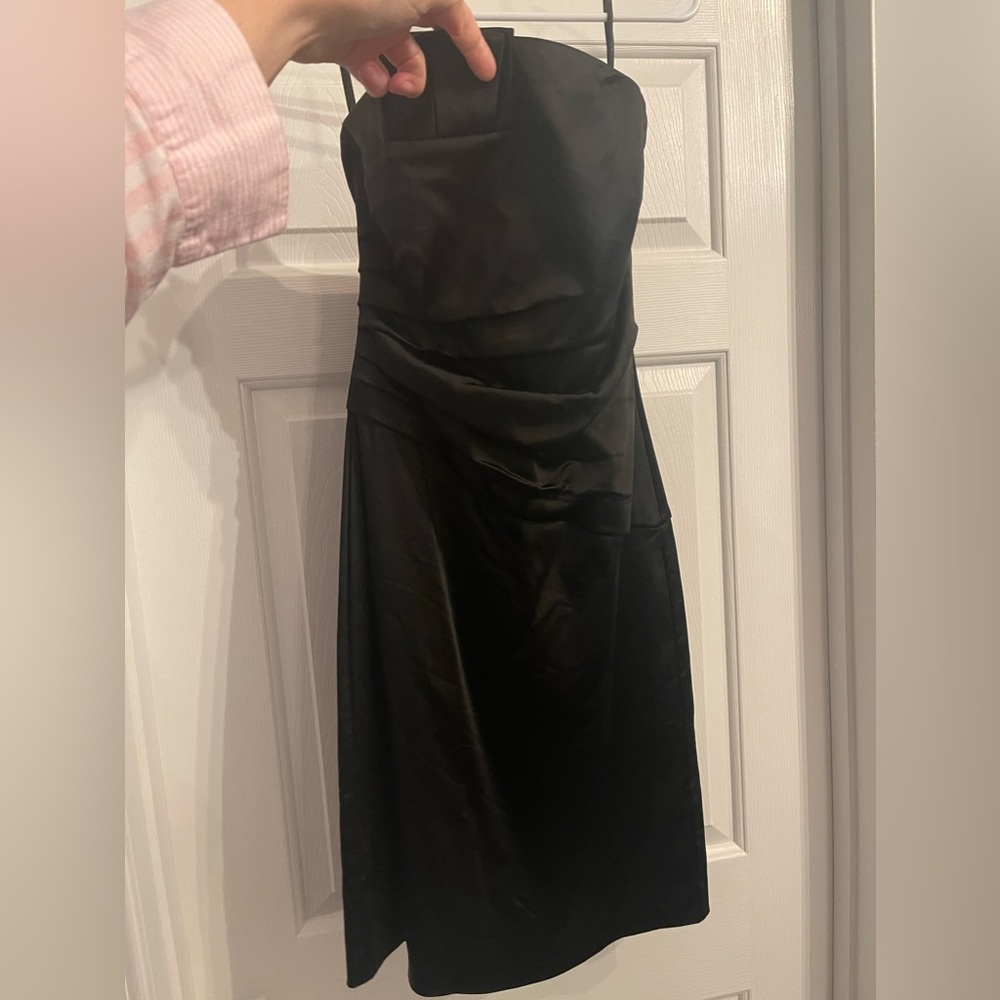 White House Black Market size 2 Black Satin Strapless Cocktail Dress.